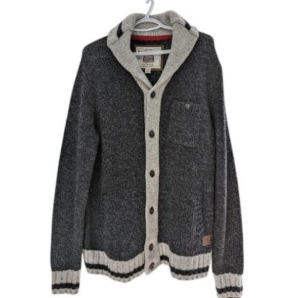 Roots Cabin grey knitted wool button down sweater size L - Picture 2 of 5